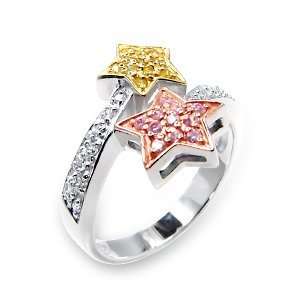 Womens Young Line Clear Color Cubic Zirconia Tricolor Ring, Size 5 
