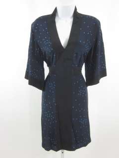GREEN FORD Blue Polka Dot Silk Kimono Sleeve Dress Sz M  