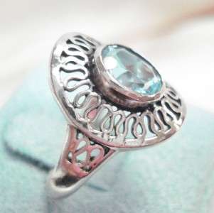 VINTAGE PETER STONE STERLING 1.60CT BLUE TOPAZ OPEN RING  