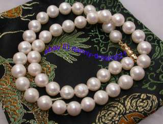 SUPER GREAT 10mm round white freshwater cultured pearls necklace 