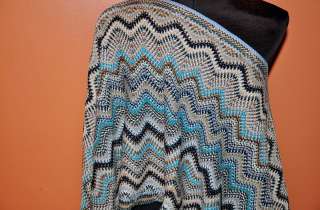NEW MISSONI BLUE MULTI COLOR WOOL ZIGZAG PONCHO SCARF SWEATER WRAP S M 