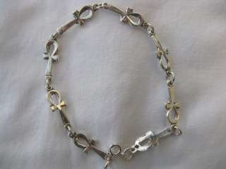 Egyptian Sterling Silver Ankh Bracelet 7.4 Long #49  