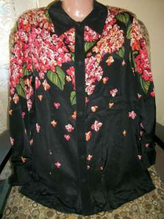 New Bob Mackie Wearable Art Sz M 100% Silk Floral Beaded Blouse Top 