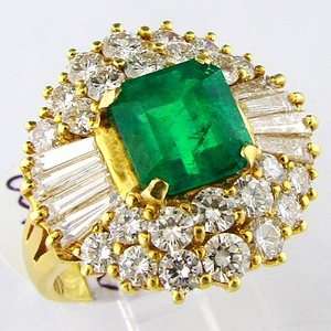 50 ct Colombian Emerald Diamond Ladies 18k Gold Ring  