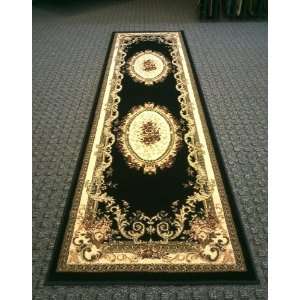 Traditional Area Rug Runner 32 In. X 10 Ft. Black Bellagio 