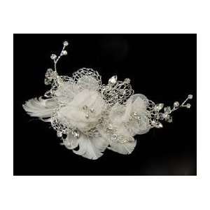  Organza Flower and Feather Hair Comb 8063 Beauty