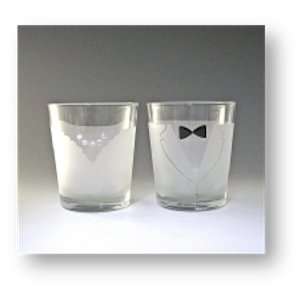  Bride & Groom Old Fashion Low Ball Glass Set by Asta Glass 