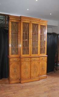  Satinwood Breakfront Bookcase Painted Sheraton Antique Bookcases