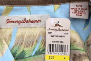 NEW TOMMY BAHAMA SHAKE YOUR BAMBOOTY BLUE SILK CAMP SHIRT NWT MEDIUM M 