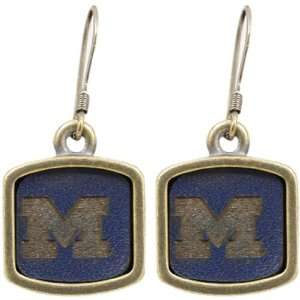  Michigan Wolverines Navy Blue Leather Earrings Sports 