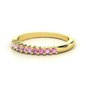 Slim Nine Gem Band Ring, 14K Yellow Gold Ring with Pink 