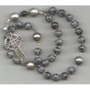   Anglican Rosary of Snowflake Obsidian, Celtic Cross 