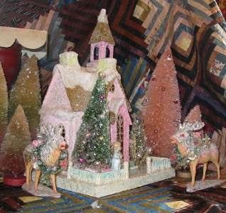 Vintage Syle Cody Foster Christmas Pink Church with Angel  
