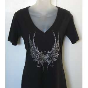  Rhinestone iron on Transfer T shirt Wings Heart Design 