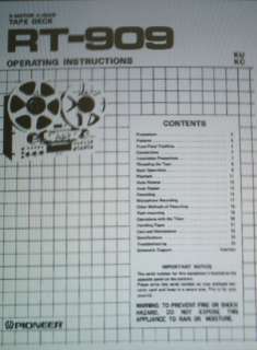 PIONEER RT 909 TAPE DECK OPERATING INSTRUCTIONS BOUND E  