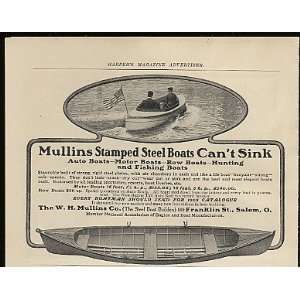   Mullins Stamped Steel Boat Cant Sink Print Ad (9003)