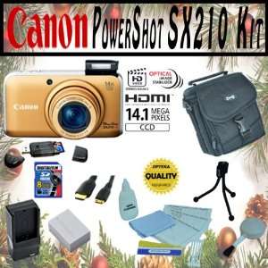  Canon PowerShot SX210IS 14.1 MP Digital Camera (Gold) with 
