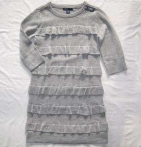 NWT Gap Brick Lane Gray Ruffled Sweater Dress 6 7 8 10 Girls Kids S M 