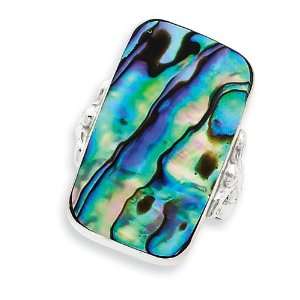  Sterling Silver Rectangle Abalone Ring   Size 7 West 