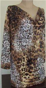 Brittany Black Womens Plus Size Clothing 3X Brown Leopard Print Shirt 