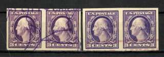 US Stamps # 483 4 3c Washington Imperf Pairs SUP USED  