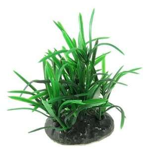 Como Fish Tank Plastic Dark Green Long Leaf Plant Decoration w Ceramic 