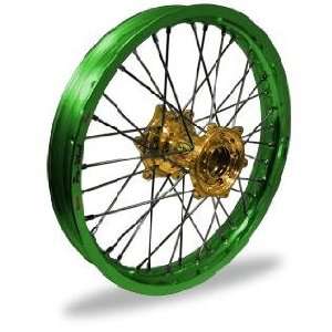 Pro Wheel Supermoto Rear Wheel Set   17x5.00   Green Rim/Gold Hub 27 