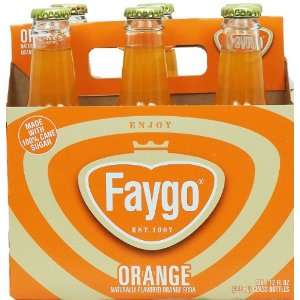 Faygo orange flavor soda, made with 100% cane sugar, 12 fl. oz. glass 