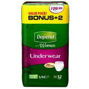 Depend super absorbency underwear for women, size  34   46 inches 