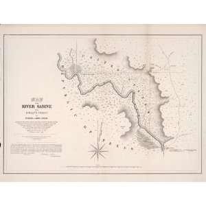 1842 Map of the river Sabine from Logans Ferry, Texas  
