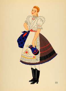   Costume Woman Dress Boots Bujak Hungary Lithograph   ORIGINAL  