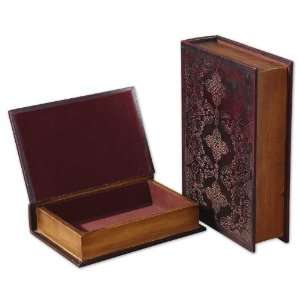   Boxes Set/2 Aged Mahogany w/ Copper Accent Opens To Reveal Compartment
