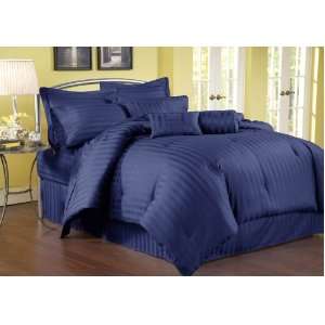  7 Piece Cal King Damask Stripe 500 Thread Count Cotton 