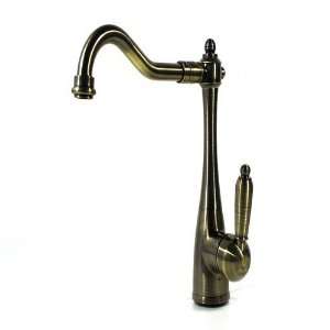 Vintage Single Handle High Spout Kitchen Sink Faucet, Antique Brass 