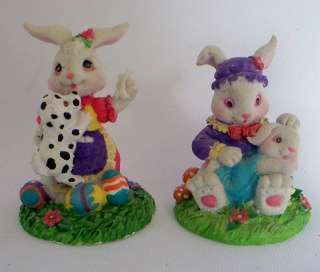 HAND PAINTED RESIN BUNNY RABBITS WITH PETS FIGURINE  