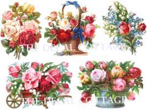 wow CHIC VICTORIAN ROSE BUSHELS DECALS * shabby FAB  