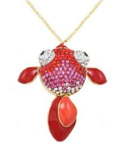 Lovely red crystals goldfish pendent charm necklace  