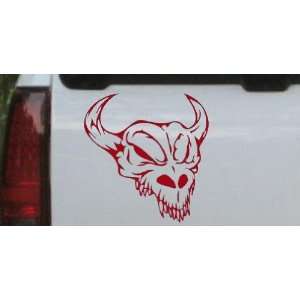 Skull With Horns Skulls Car Window Wall Laptop Decal Sticker    Red 