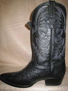   Mens Embossed Black Leather Sea Turtle (Caguama) Western Cowboy Boots