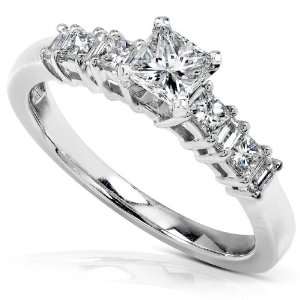  3/4 Carat Princess & Baguette Diamond Engagement Ring 14k 