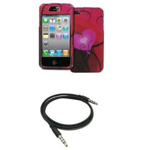  Multi Pink Hearts Design Hard Case Cover + 3.5mm Male to Male Stereo 
