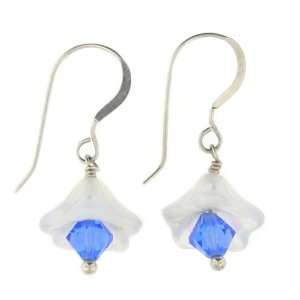  Anna Perrone White & Blue Glass Flower Earrings Finished 