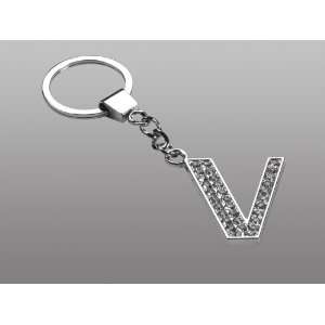  Letter V Covered w/ Ice Bling Clear Gem Crystals Metal Key 