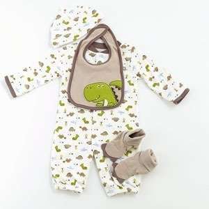 Carters Boys 4 piece Snugglesaurus Dinosaur Print Layette Set (3 