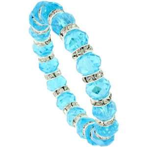 com 7 in. Aquamarine Color Faceted Glass Crystal Bracelet on Elastic 