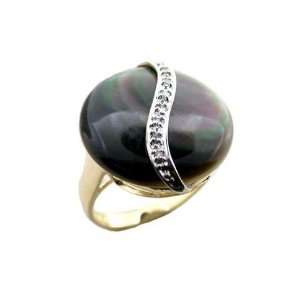  Black Mother Of Pearl Round Stasis Ring, 14k Gold Jewelry