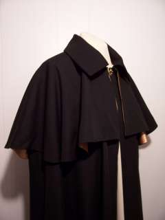Victorian Mens Opera Cape with Capelet Black Linen Gold Red Lining Sm 