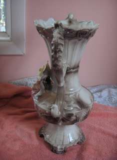 Vintage Capodimonte Large Handled Urn Vase Roses Italy  