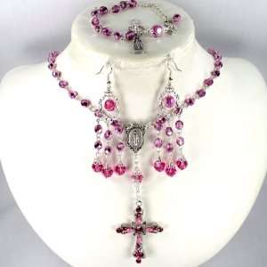  Catholic Wedding Jewelry Pink crystal 6mm rosary Jewelry