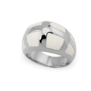  Retro Stainless Steel Womens Ring with white resin inlay 
